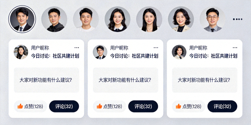 在线社区用户头像与讨论帖子的界面模拟